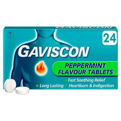 Gaviscon Tabs Peppermint 24 acid reflux,Gaviscon Tabs Peppermint,heart burn,heartburn,indigestion,issues,reflux