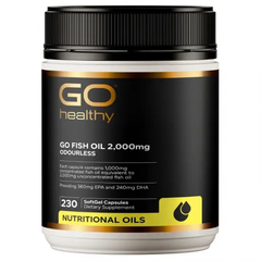 GO Healthy fish oil supplement container on a white background