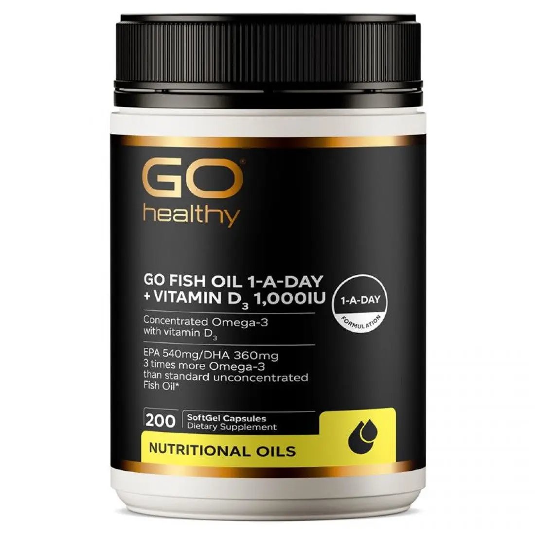 GO Healthy GO Fish Oil 1-A-Day + Vitamin D3 Omega-3 Support Supplement