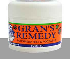 Gran's Remedy scented powder for smelly feet & footwear, 50 gm container for fresh, odor-free feet.