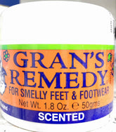 Gran's Remedy scented powder for smelly feet & footwear in container, 50 gm size.