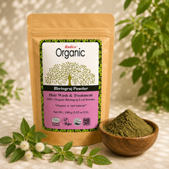 Radico Organic Bhringraj Leaf Powder pouch with bowl of powder
