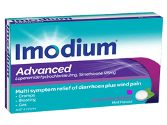IMODIUM ADVANCED CHEWABLE TABLETS 2MG 6 abdominal discomfort,bloated,bloating,diarrhea,diarrhoea,gas,gastric,issues,stomach cramping,stomach cramps,stomach pain,stomach spasm