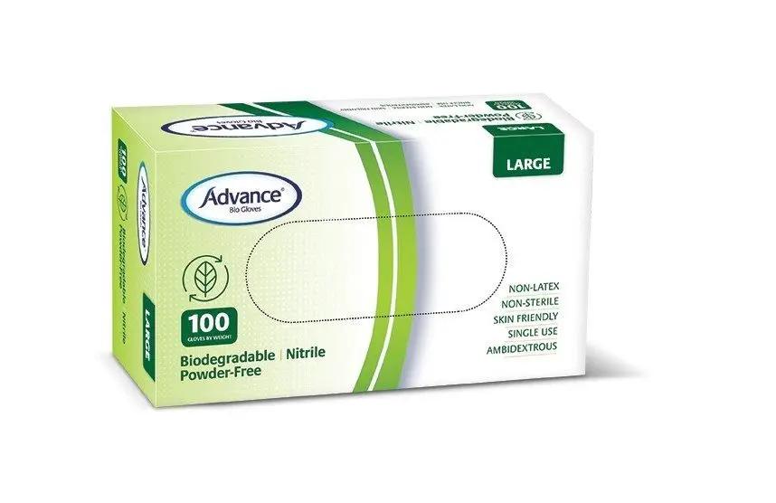 Advance® Biodegradable Green Nitrile Gloves Ambidextrous,Bead Cuff,Green Nitrile Gloves,issues,Manufactured under QSR,Non Latex,Non Sterile,non-biodegradable nitrile glove,Powder Free,Single Use,Skin Friendly,Textured Fingertips