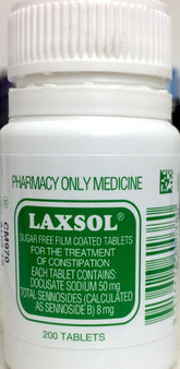 Laxsol 200 Tablets - Pharmacy Only Medicine, Qty Restriction (1) Applies Constipation Relief,Laxative,Laxsol 200 Tablets,optimized,Over-the-Counter Medication,Pharmacy Medicine