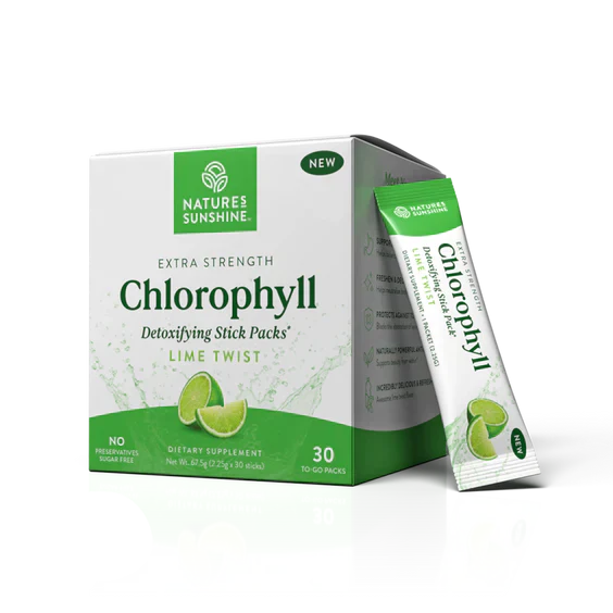 Nature's Sunshine Chlorophyll Stick Pack absorption of pollutants,balance the gut,blend of chlorophyllin,brain cognition gut health mood,Chlorophyll,Chlorophyll Stick Pack,Chlorophyll Travel Pack,deodorizes the body,detox,Digestion gut health,Digestion gu
