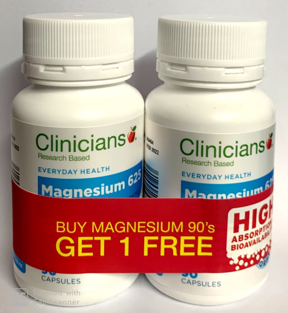 Clinicians Magnesium 625 (90+90) Capsules with Buy One Get One Free promotion for muscle relaxation and stress support