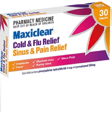 Maxiclear Cold and Flu Relief Tablets for Sinus and Pain Relief - 30 Tablets Cold and Flu Relief,Maxiclear,optimized,Over-the-Counter Medication,Pain Relief Tablets,Sinus Pain Relief