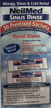 Neilmed Sinus Rinse 30 sachets packaging for nasal irrigation and allergy relief.
