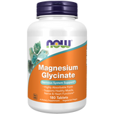 NOW Magnesium Glycinate 180 Tablets - Nervous System Support Critical for enzyme function,energy,google,issues,nerve support,sleep,Supports bone mineralization,Supports Cardiovascular health,Supports energy production,Supports Glucose metabolism,Supports