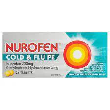 Nurofen PE cold and flu 24 tablets back neck shoulder pain,back pain,brufen,covid,cramp pain,cramping pain,dental pain,foot pain,ibuprofen,issues,joint pain,knee pain,leg pain,menstrual pain,muscle pain,nurofen,pain,pain and fever,pain free,pain gel,pain
