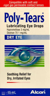 Poly Tears Lubricating Eye Drops For Dry & Irritated Eyes 15ml issues,lubricatinf eye drops,lubricating,lubricating eye drops,poly tears