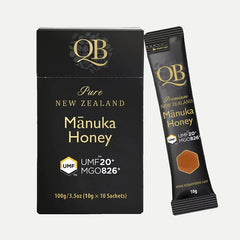 QB Manuka Honey UMF 20+ Sachets Immune Support Honey 100g (10 x 10g Sachets)