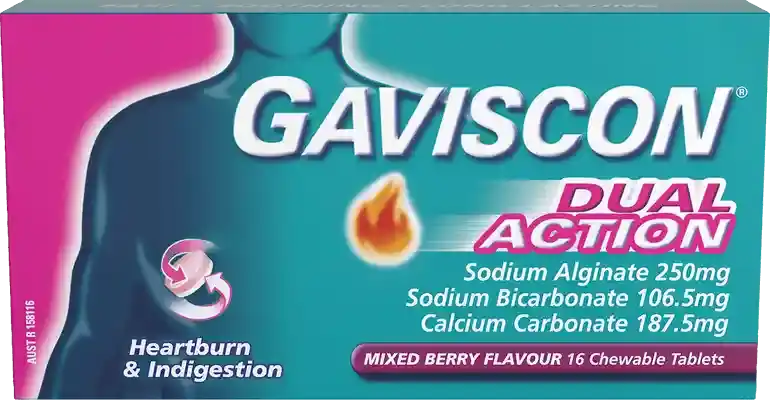 Gaviscon Dual Action Tablets Mixedberry 16 acid reflux,antacid,gaviscon,heartburn,indigestion,issues,reflux