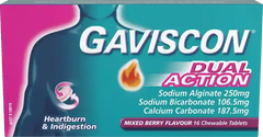 Gaviscon Dual Action Tablets Mixedberry 16 acid reflux,antacid,gaviscon,heartburn,indigestion,issues,reflux