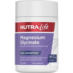 NutraLife Magnesium Glycinate 60 Caps - Supports Muscle Relaxation and Nervous System - Dietary Supplement (105 mg Mg)