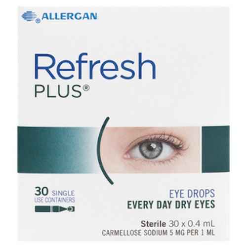 Refresh Plus Eye Drops 30 x 0.4ml for dry eyes, preservative-free and hydrating relief.