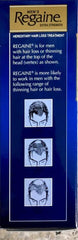 Regaine Men's Extra Strength Minoxidil 5% treatment for hair loss diagram showing stages of thinning hair in men.