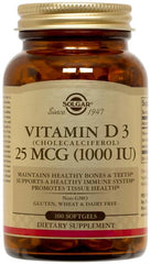 Solgar Vitamin D3 1000 IU 25 Mcg 100 Soft Gel Capsules - DominionRoadPharmacy