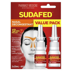 Sudafed Nasal Decongestant Spray Twin pack blocked nose,codral,cold,covid,decongestant,flu,hay fever,issues,nasal,nasal decongestant spray,sinusitis,sudafed