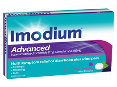 IMODIUM ADVANCED CHEWABLE TABLETS 2MG 6 abdominal discomfort,bloated,bloating,diarrhea,diarrhoea,gas,gastric,issues,stomach cramping,stomach cramps,stomach pain,stomach spasm