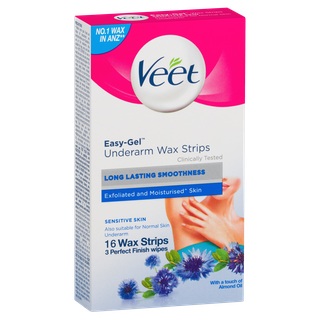 Veet Easy Gel Underarm Wax Strips Sensitive Skin 16 cold wax,hair removal,issues,underarm wax,veet,waxing