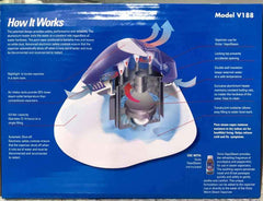 Diagram explaining how the Vicks Warm Steam Vaporiser with 100ml Inhalant works, showcasing its features and functionality.