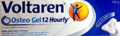 Voltaren Osteo Gel pain relief 100g packaging with 12-hour formula for joint discomfort and inflammation relief.