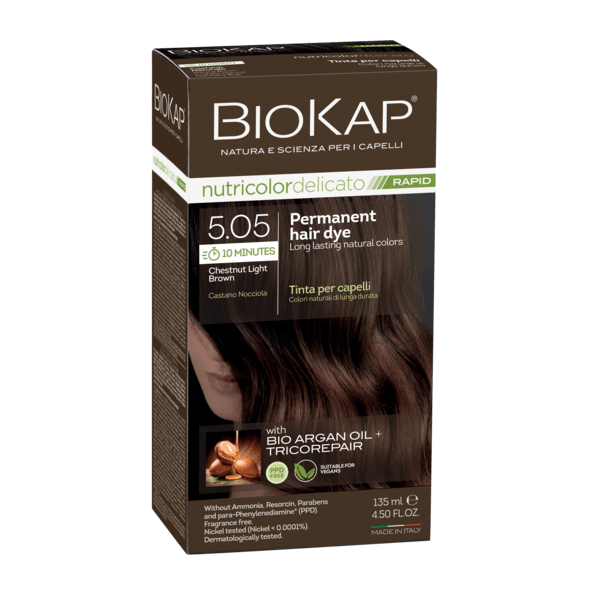BIOKAP NUTRICOLOR DELICATO RAPID 5.05 CHESTNUT BROWN PERMANENT HAIR DYE