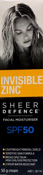 Invisible Zinc Sheer Defence SPF 50 untainted Facial Moisturiser 50gm - DominionRoadPharmacy