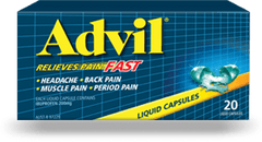 Advil Liquid Capsules back neck shoulder pain,back pain,cramp pain,cramping pain,dental pain,foot pain,inflammation,issues,joint pain,knee pain,leg pain,menstrual pain,muscle pain,pain,pain and fever,swelling