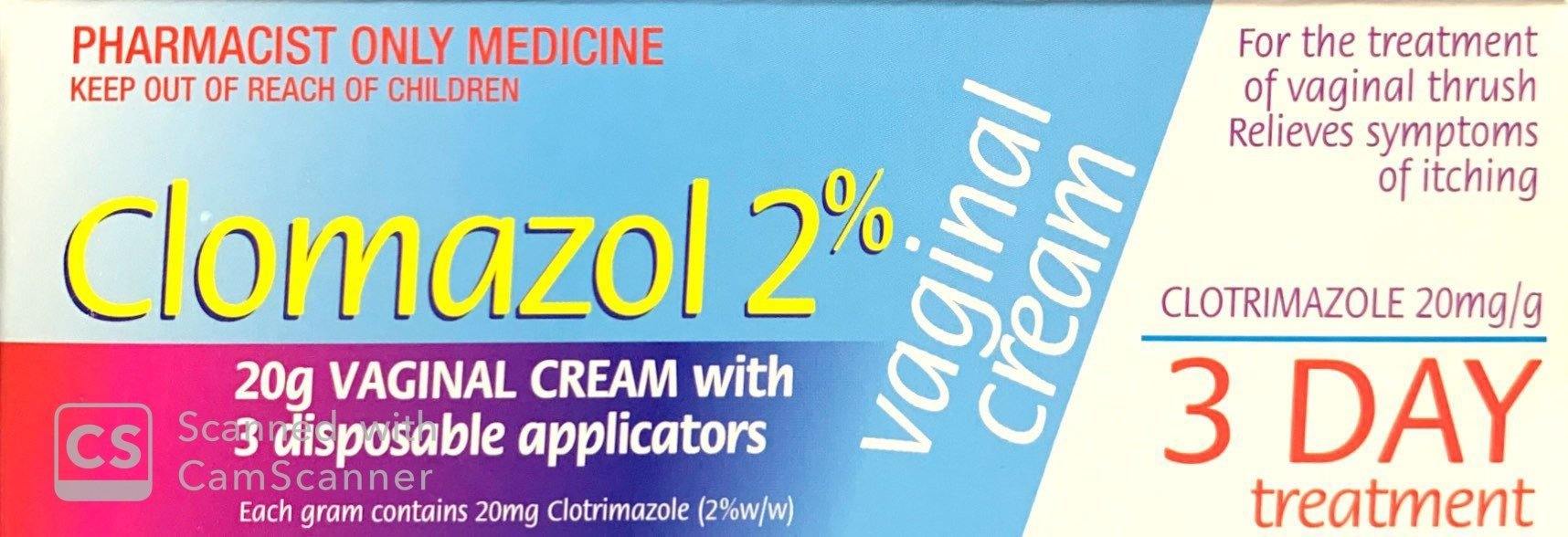 Clomazol Vaginal Cream 2% for Vaginal Thrush Treatment - 20g Pharmacist Only Medicine - DominionRoadPharmacy
