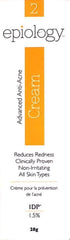 Epiology Advanced Anti-Acne Cream 28g packaging with anti-redness and non-irritating benefits.