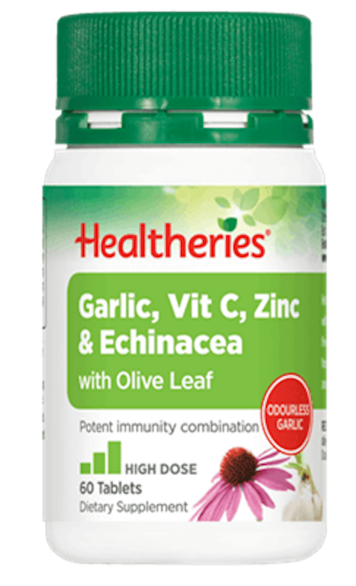 Healtheries Garlic Vitamin C Zinc and Echinacea with Olive Leaf 60 tablets - DominionRoadPharmacy