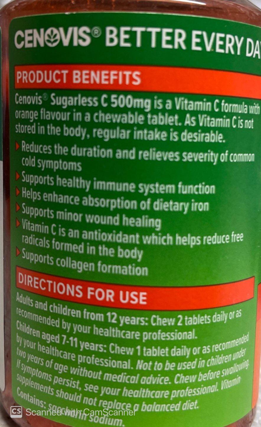 CENOVIS Sugarless C 500mg Chewable 100 Tablets