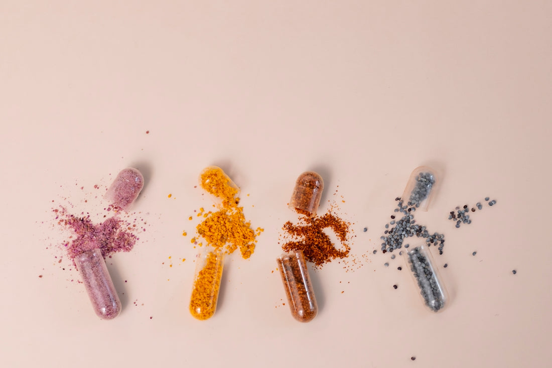 A group of pills sitting next to each other