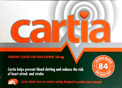 Cartia 100 mg tablets 84 aspirin,blood thinner,cartia,coated,heart,heart attack,issues,risk,thin