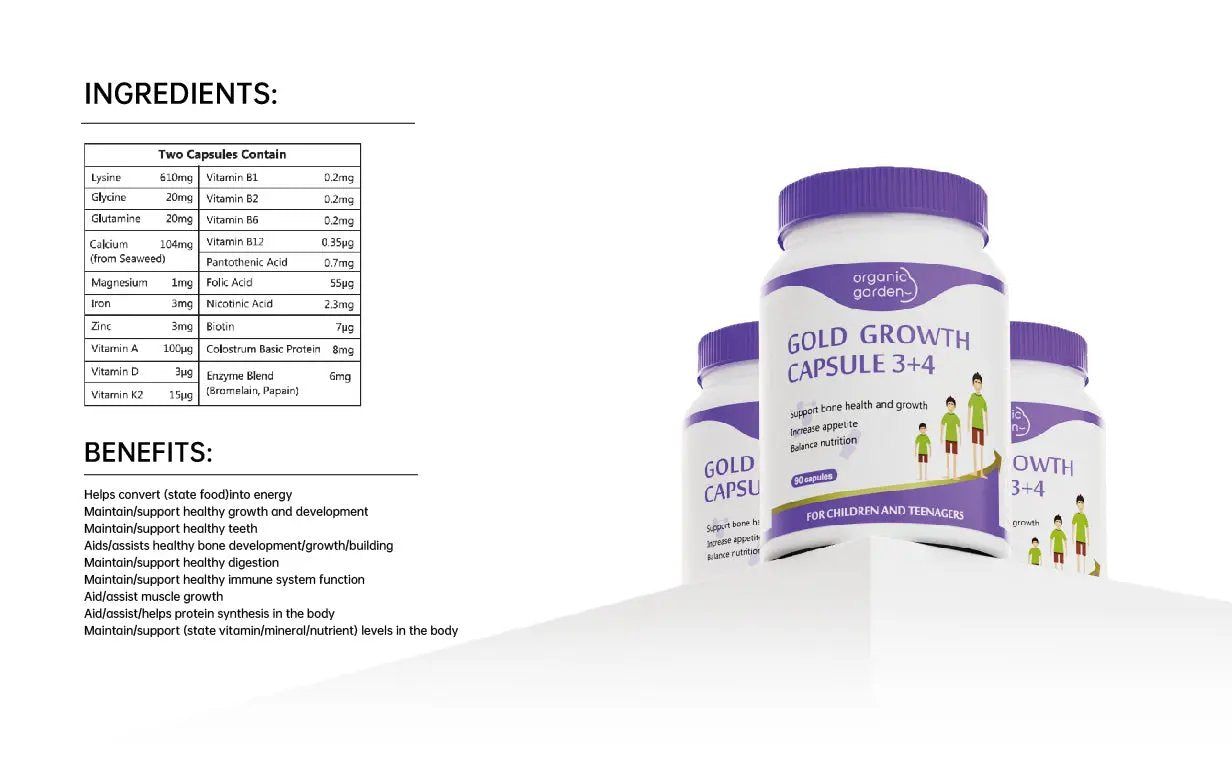 Organic Garden Gold Growth Capsule 3+5 – Height & Growth Support for Children 90 Capsules