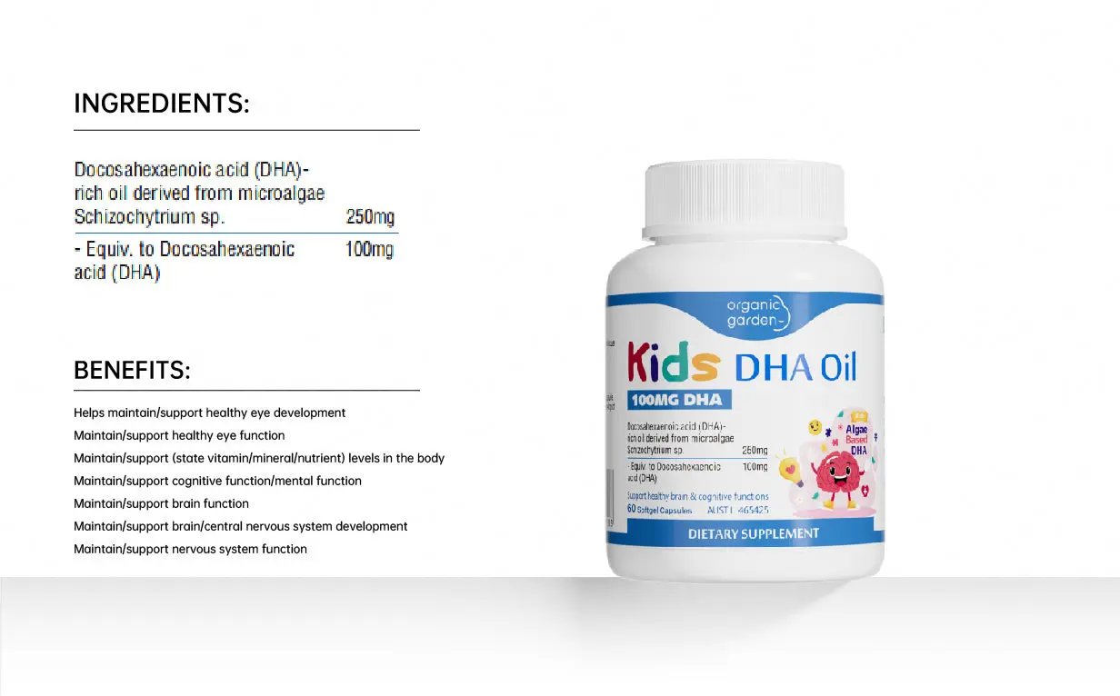Organic Garden Kids DHA Oil – Brain & Vision Development for Children 60 Softgels