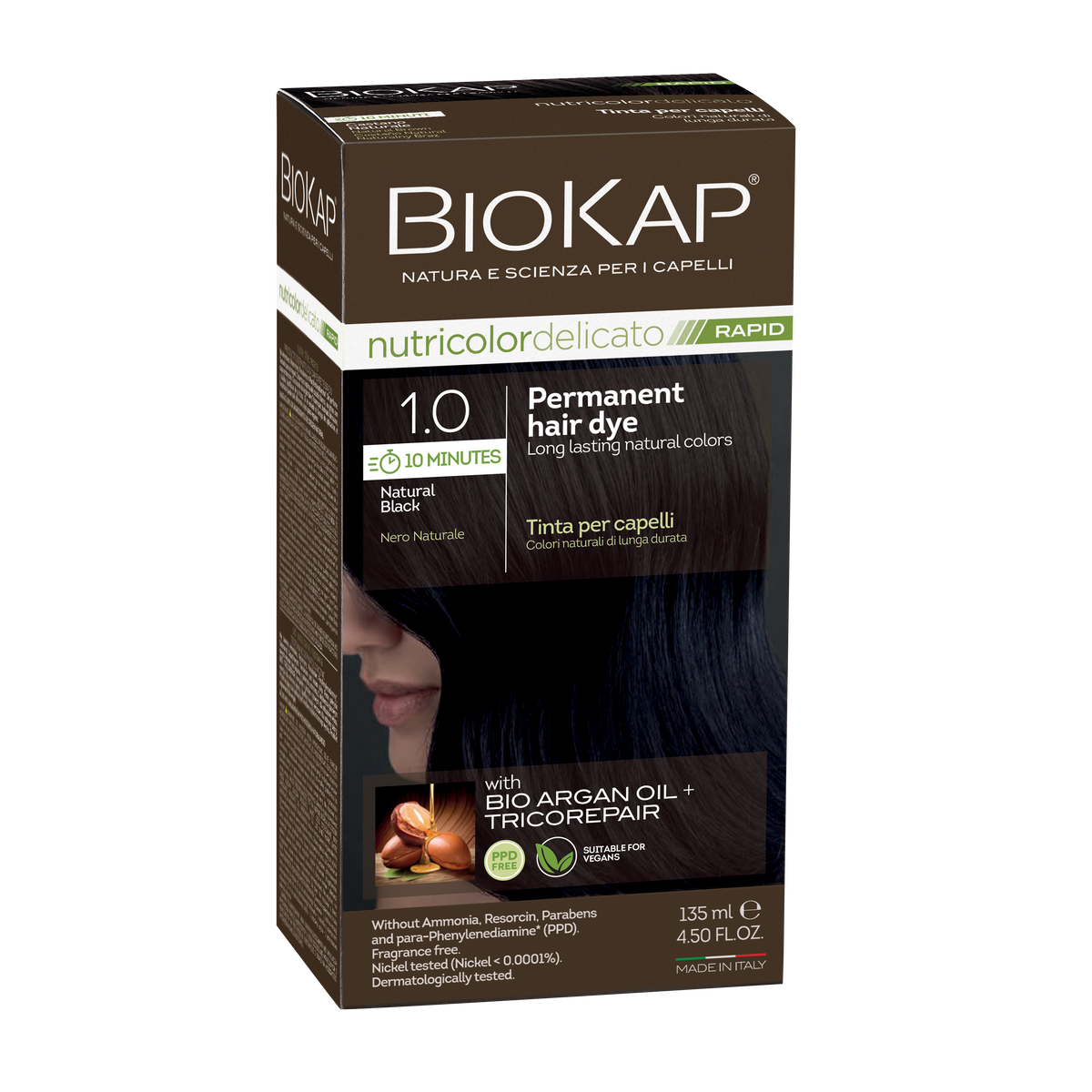 Biokap Nutricolor Delicato Rapid 1.0 Natural Black Permanent Hair Dye biokap,hair dye,issues,naural hair color