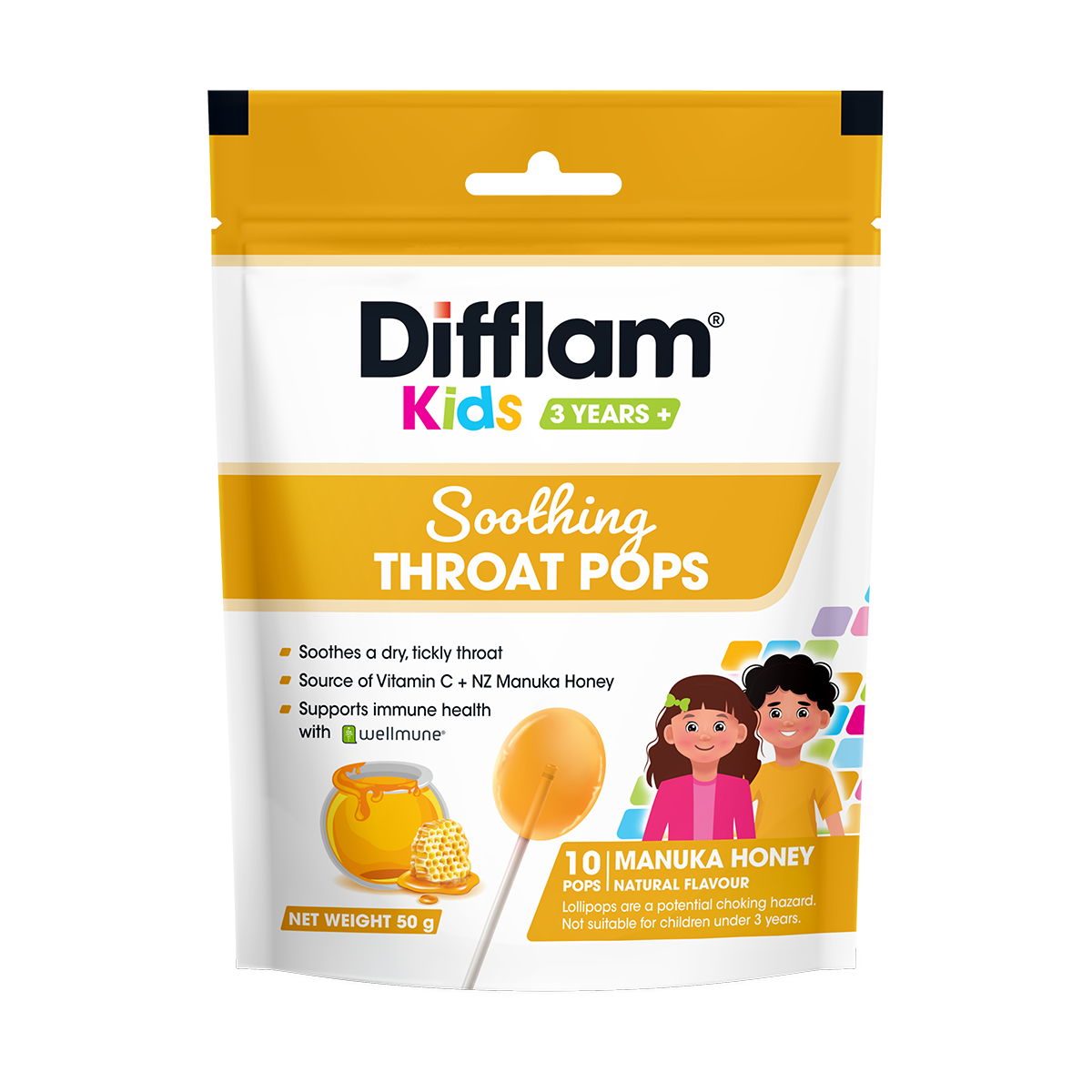 Difflam Kids Soothing Throat Pops Manuka Honey