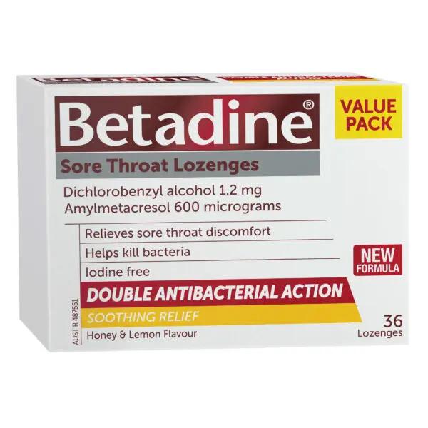 Betadine Sore Throat Lozenges Honey & Lemon 36 Pack