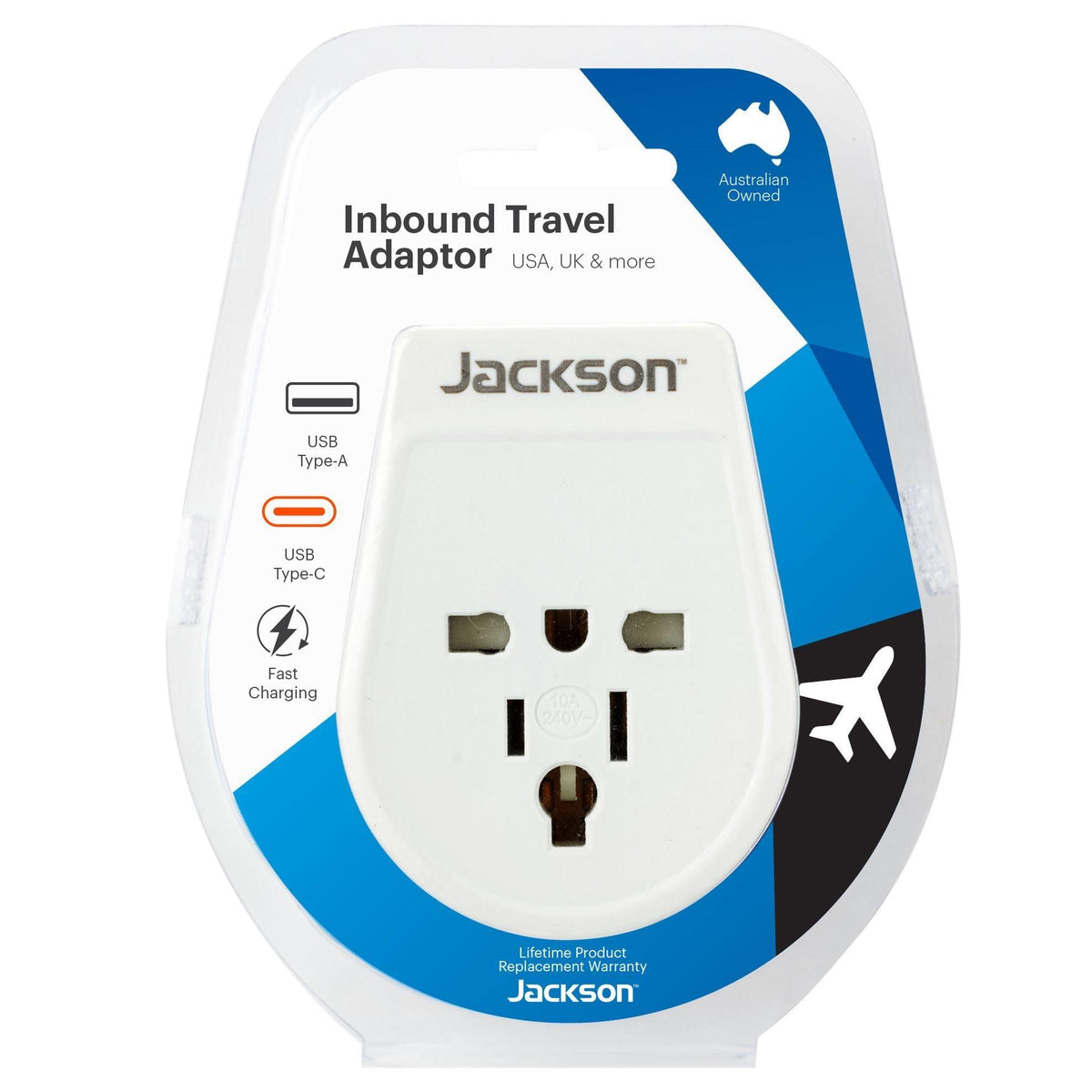 JACKSON Slim Inbound Travel Adaptor 1x USB-A And 1x USB-C Model: PTA878USBMC