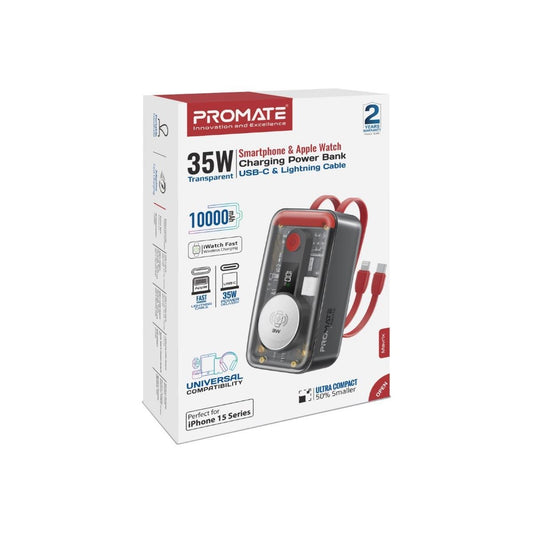 PROMATE 10000mAh 4-In-1 Smartphone &amp; Apple Watch Charging Power Bank