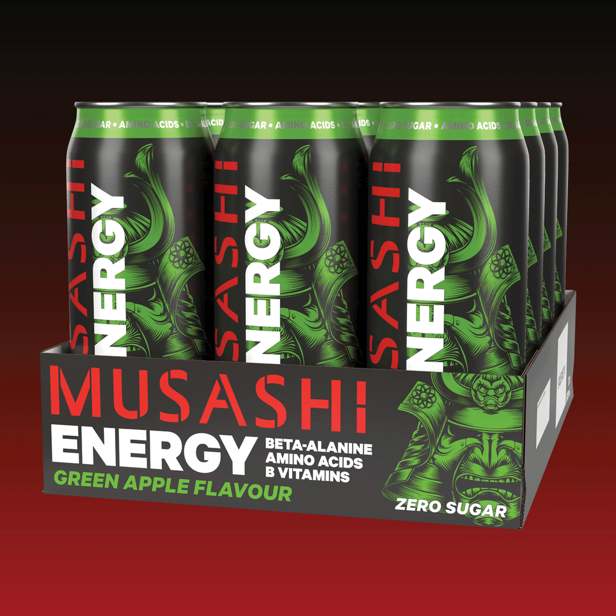Musashi Energy Drink Green Apple 12 x 500ml – Sports Energy Drink Can