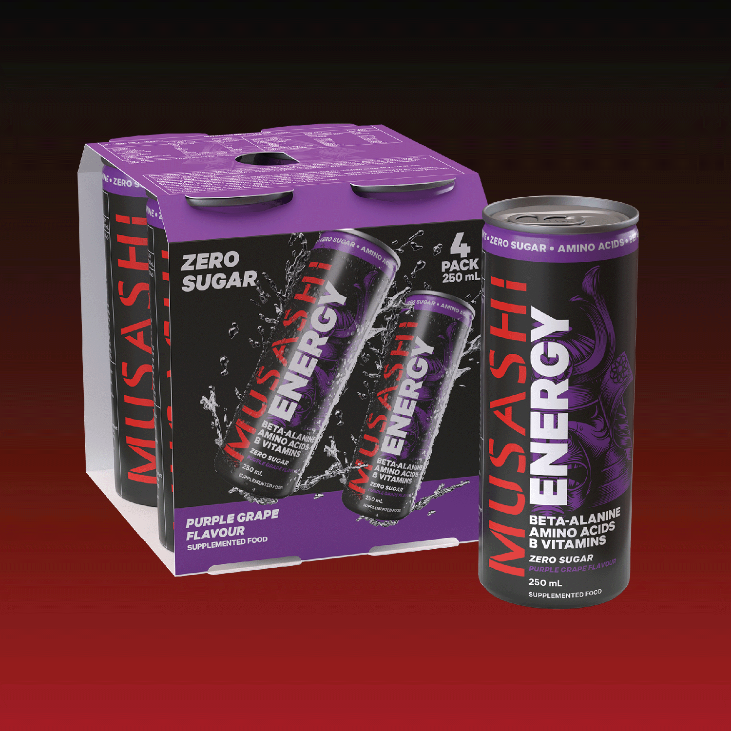Musashi Energy Drink Purple Grape Multipack 24 x 250ml (6 x 4-Pack) – Sports Energy Drink Can