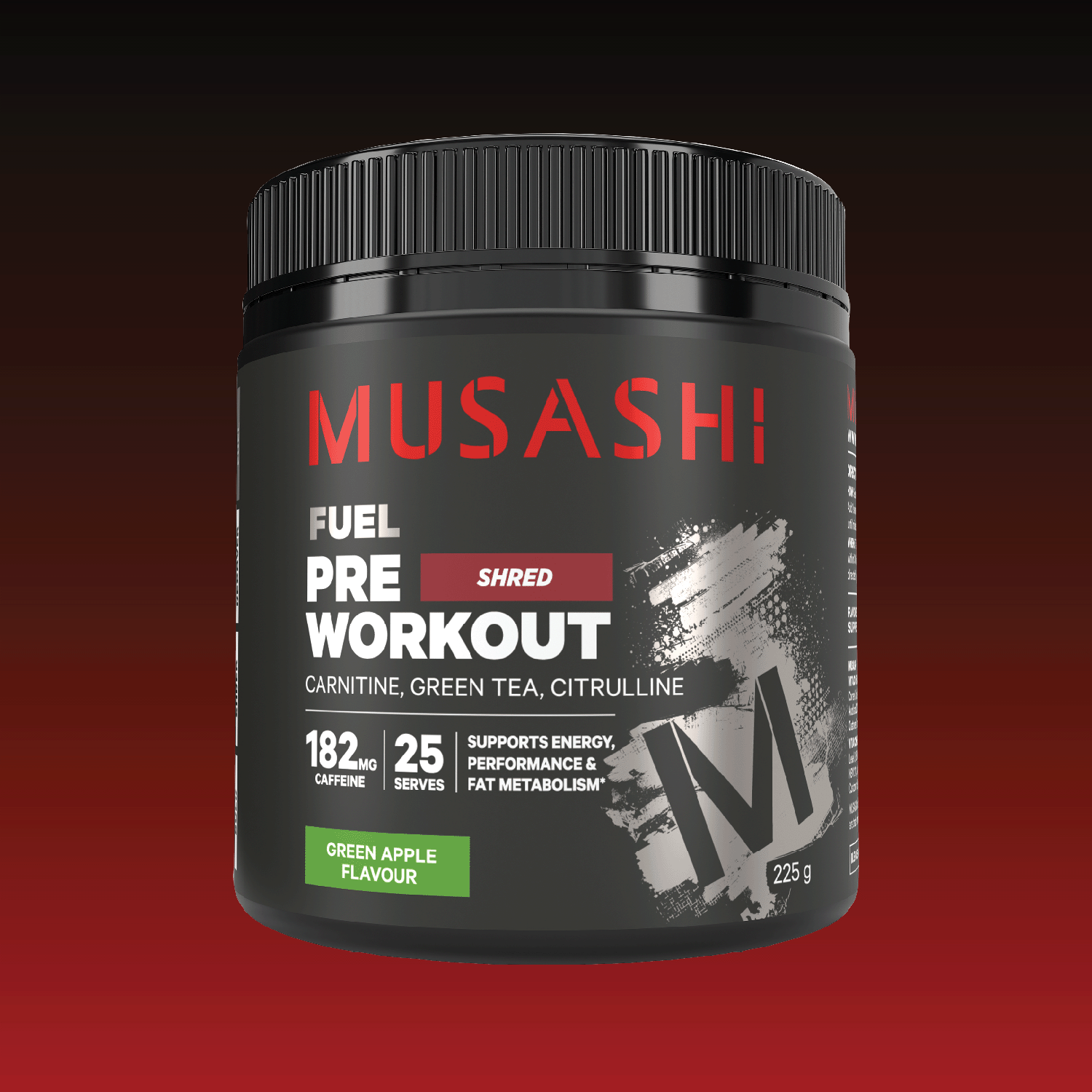 Musashi Pre Workout Shred Green Apple 225g – Shred Pre-Workout Powder