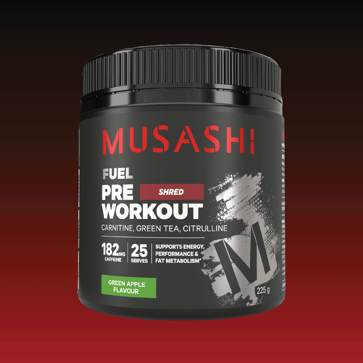 Musashi Pre Workout Shred Green Apple 225g – Shred Pre-Workout Powder