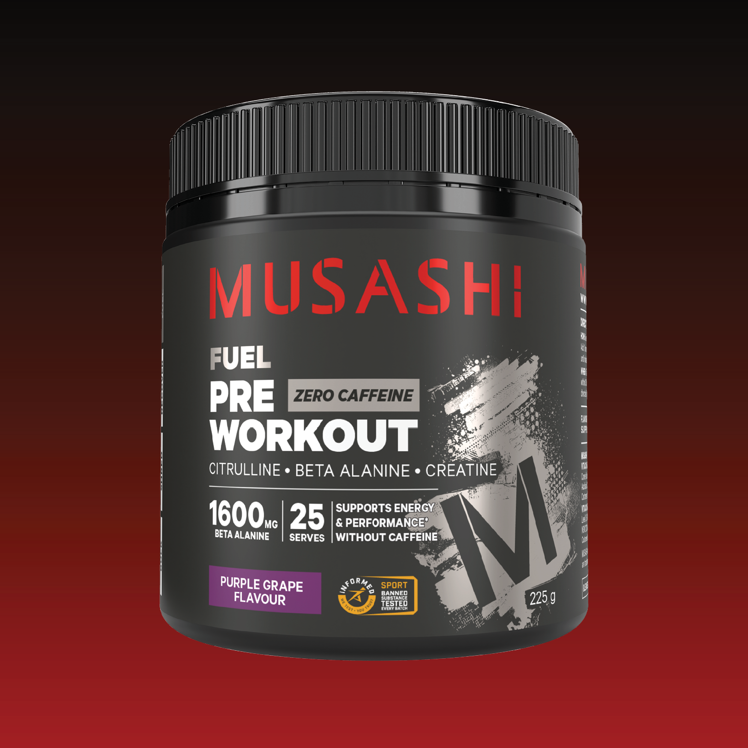 Musashi Pre Workout Zero Caffeine Purple Grape 225g – Caffeine-Free Pre-Workout Powder
