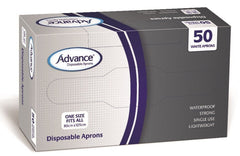 Advance® Aprons in a Dispenser Box 0.03mm thickness,dispenser box,issues,Lightweight and comfortable,low density polyethylene,One size fits all,protection,superior strength,waterproof and lightweight,waterproof polyethylene,White colour